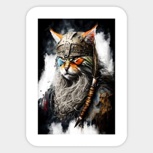 Portrait of a Viking Cat Painting Sticker